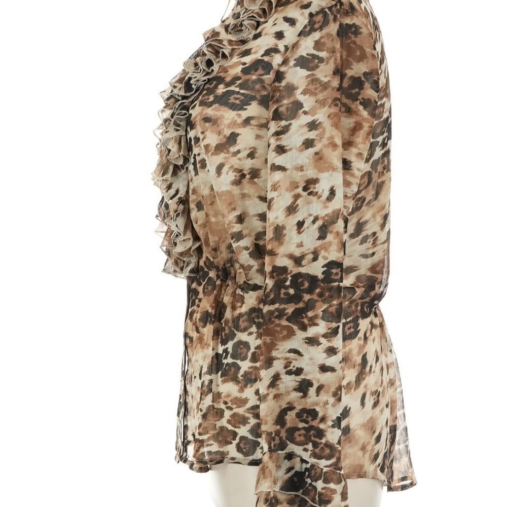 Vintage Spiegel Double Ruffle Neckline Long Sleeved Leopard Print Blouse - Picture 10 of 10